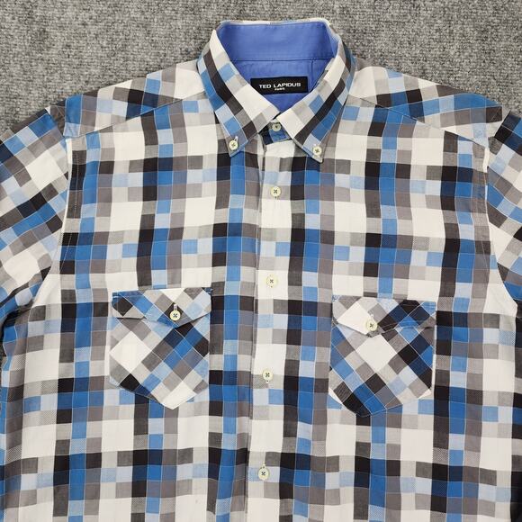 Ted Lapidus Shirt Mens Medium Geometric Check Long Sleeve Casual Button Down - Picture 10 of 16